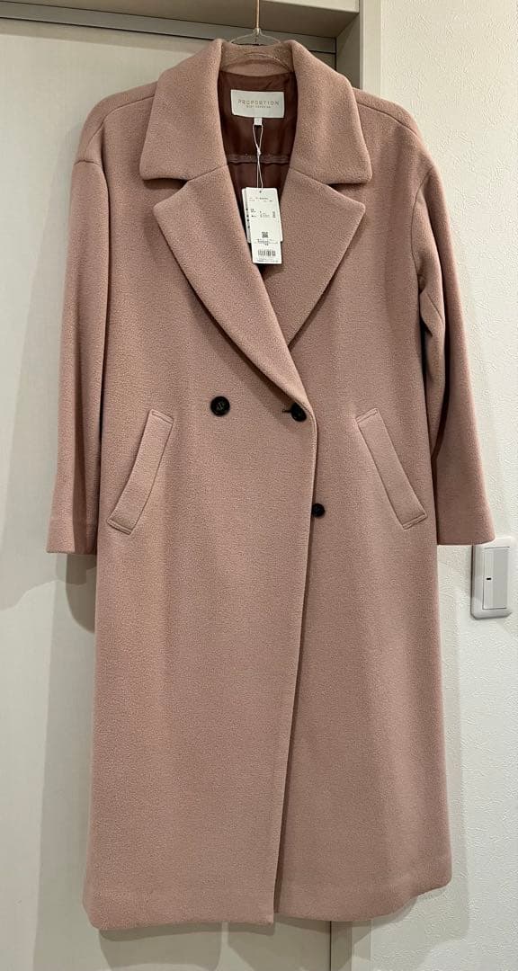ピンク ダブルブレスト ロングコート