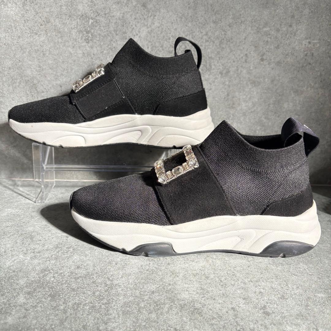 【極美品】プラスダイアナ ニットソックススニーカー クリスタルバックル 22.5