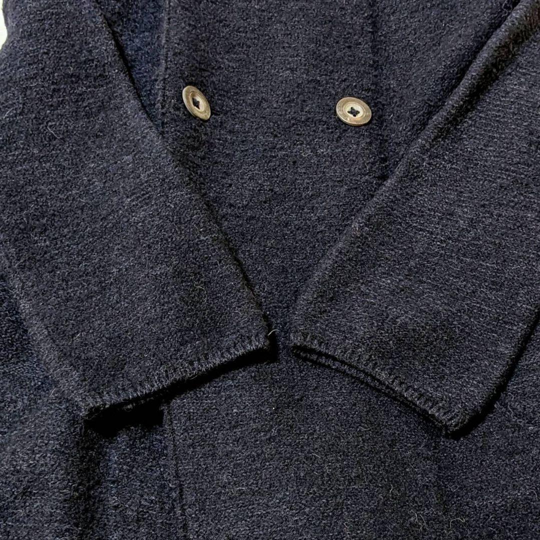 45R ウール アルパカ 縮絨 コート ロング ダブル ネイビー M