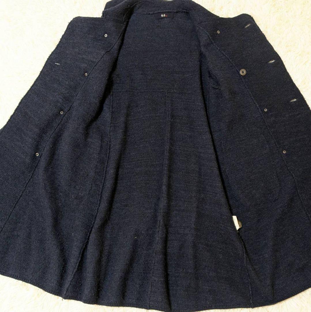 45R ウール アルパカ 縮絨 コート ロング ダブル ネイビー M