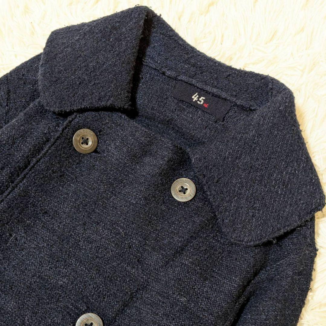 45R ウール アルパカ 縮絨 コート ロング ダブル ネイビー M