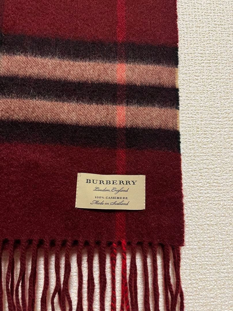 BURBERRY　バーバリー　マフラー　カシミア100％　美品　バーガンディ系