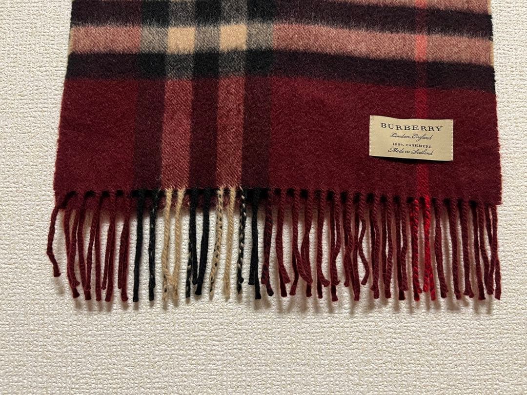BURBERRY　バーバリー　マフラー　カシミア100％　美品　バーガンディ系