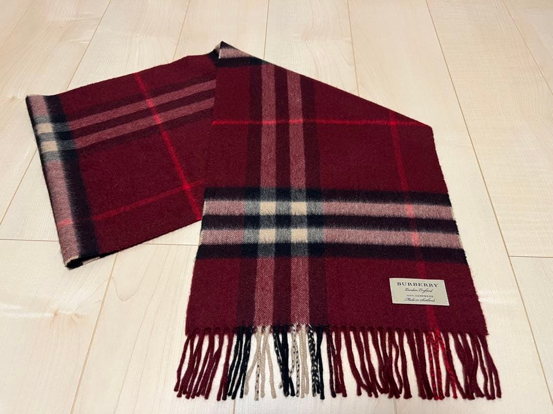 BURBERRY　バーバリー　マフラー　カシミア100％　美品　バーガンディ系