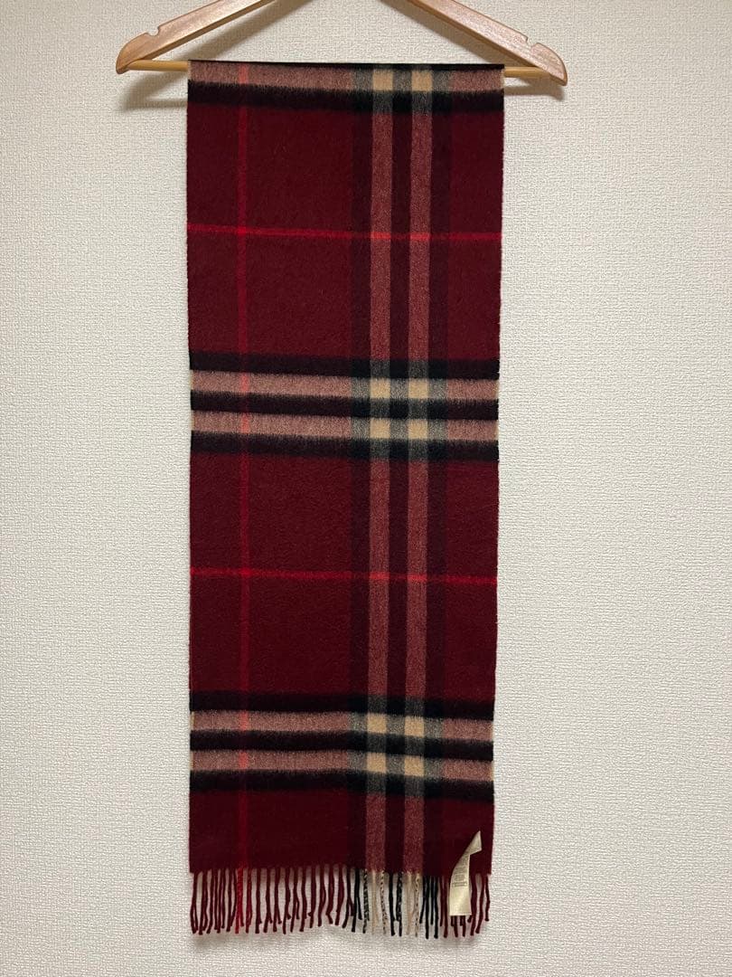 BURBERRY　バーバリー　マフラー　カシミア100％　美品　バーガンディ系