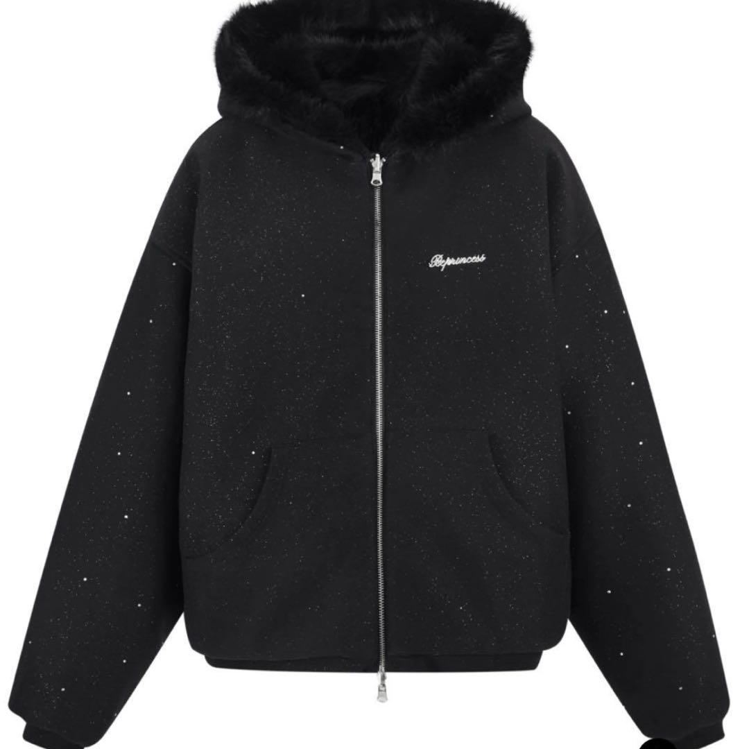 ジャケット・アウター andwang Kirakira 2way fur zip up Black