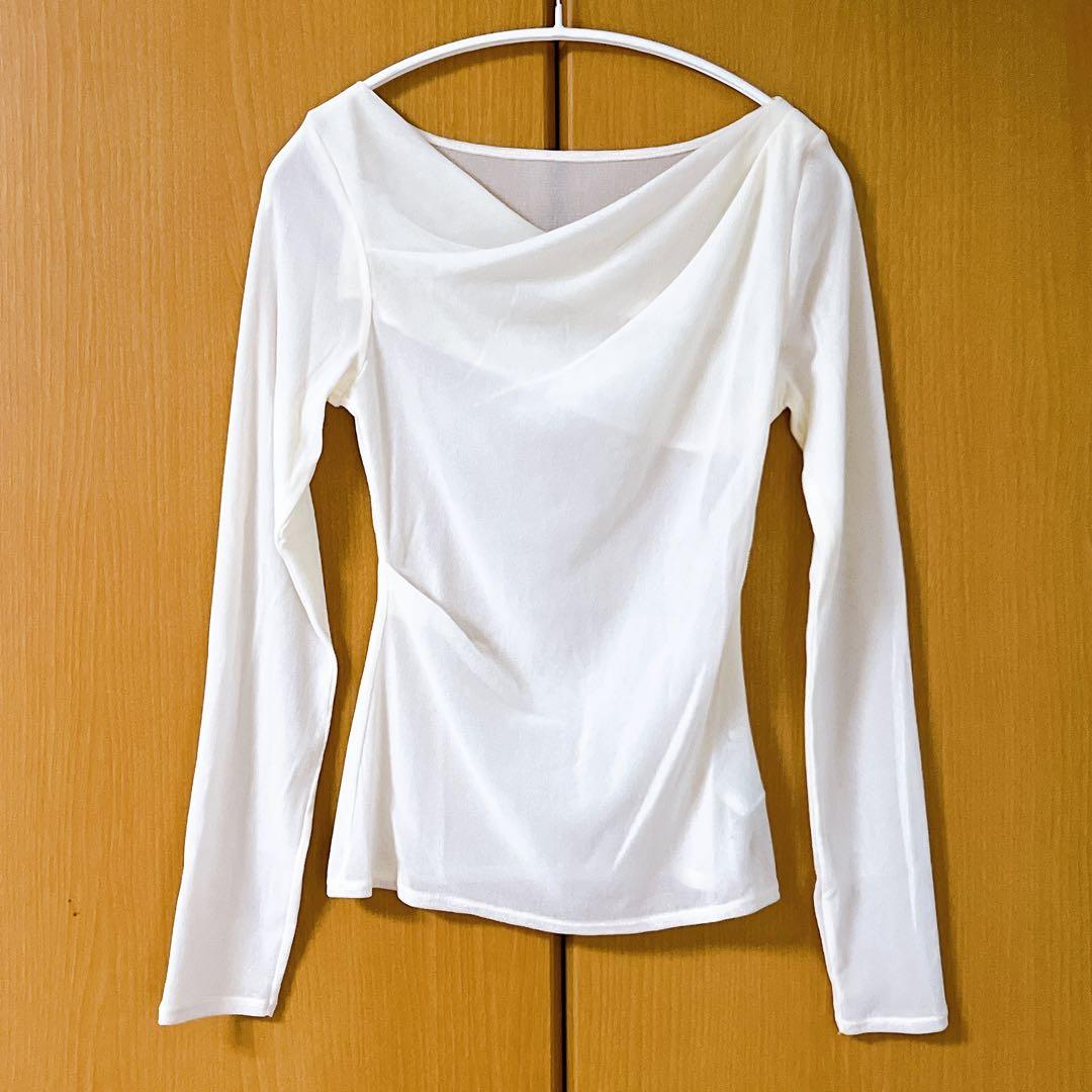 【美品】アシメドレープフロッキーチュールトップス アイボリー フレイアイディー