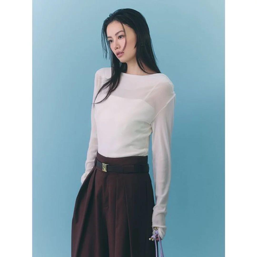 【美品】アシメドレープフロッキーチュールトップス アイボリー フレイアイディー