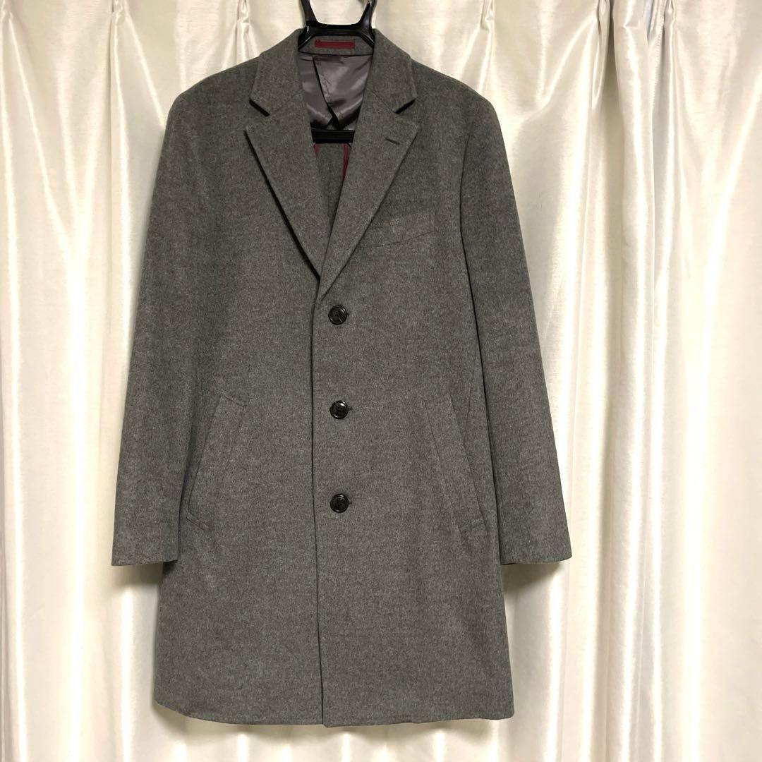 （しんちゃん）カシミヤ100%グレー チェスターコート 3つボタン