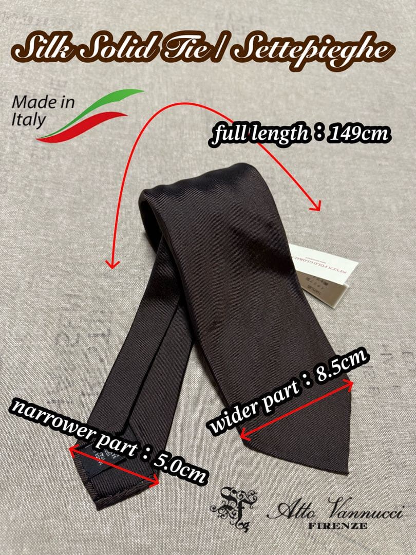 【新品】Atto Vannucci／セッテピエゲ／シルクソリッドタイ／ブラウン