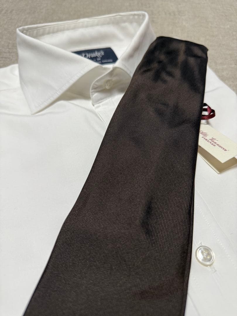 【新品】Atto Vannucci／セッテピエゲ／シルクソリッドタイ／ブラウン