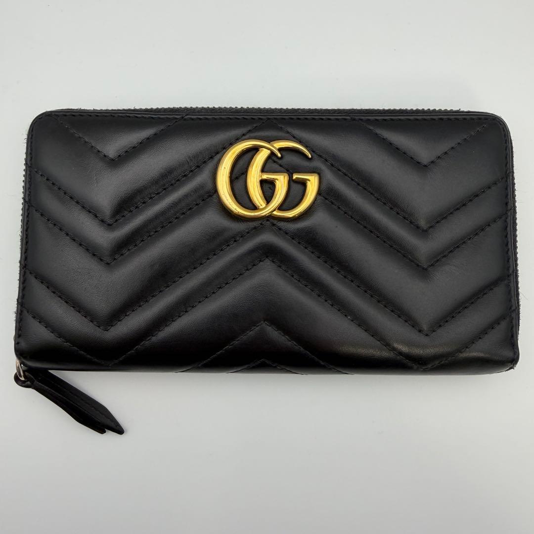 GUCCI グッチ GGマーモント 長財布 ブラック ラウンドファスナー 美品