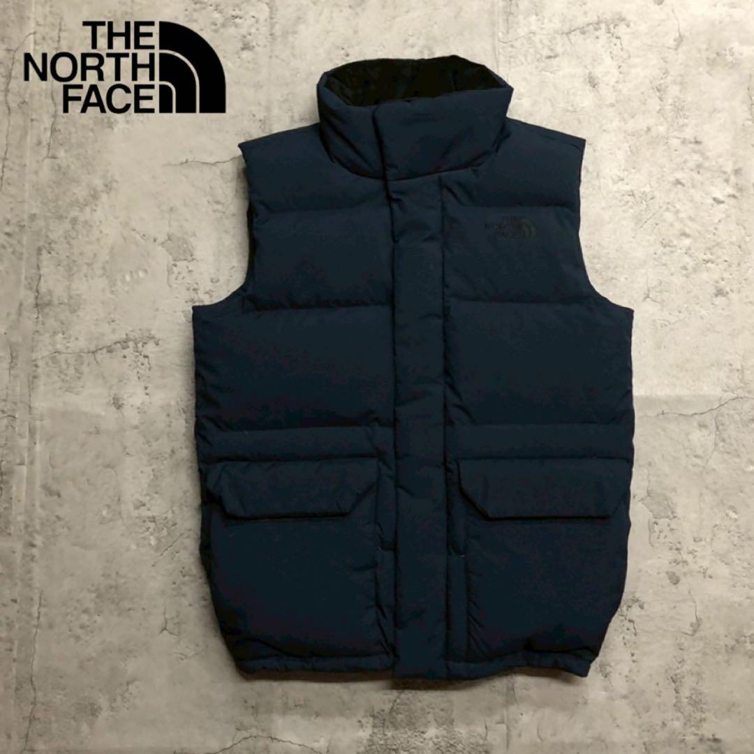 美品　ザノースフェイス　ダウンベスト　キルティング　ダウン　ネイビー　メンズL
