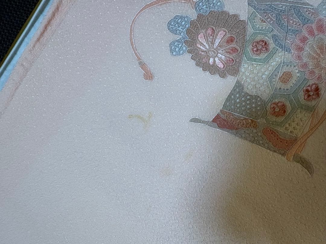 ひろりん！作家訪問着 薄いピンク色 と幾何学模様のオレンジの着物