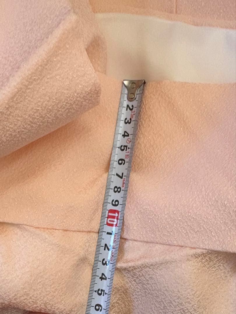 ひろりん！作家訪問着 薄いピンク色 と幾何学模様のオレンジの着物