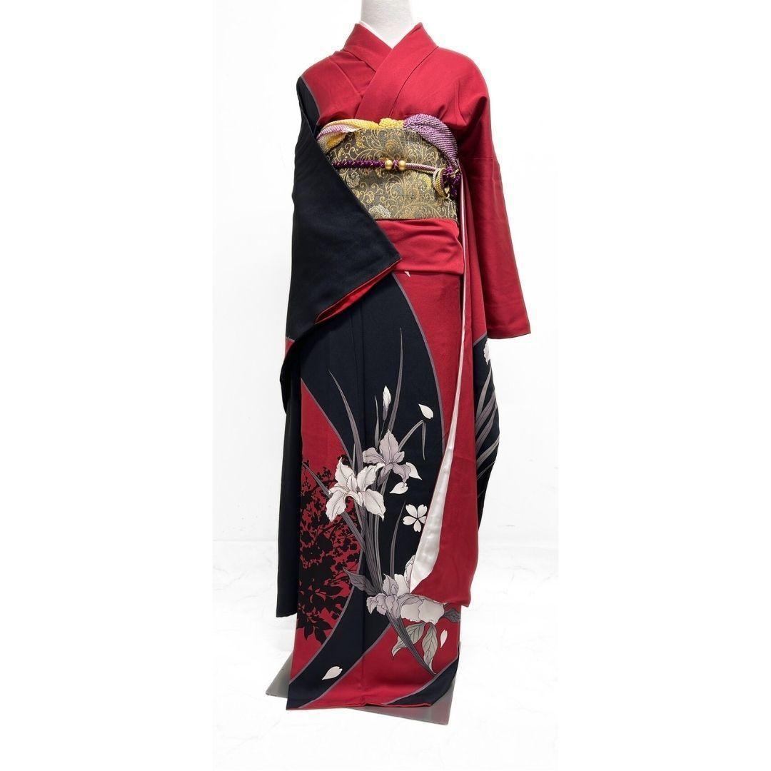 振袖　刺繍　金糸　菖蒲　牡丹　花影　着物　121b p ms