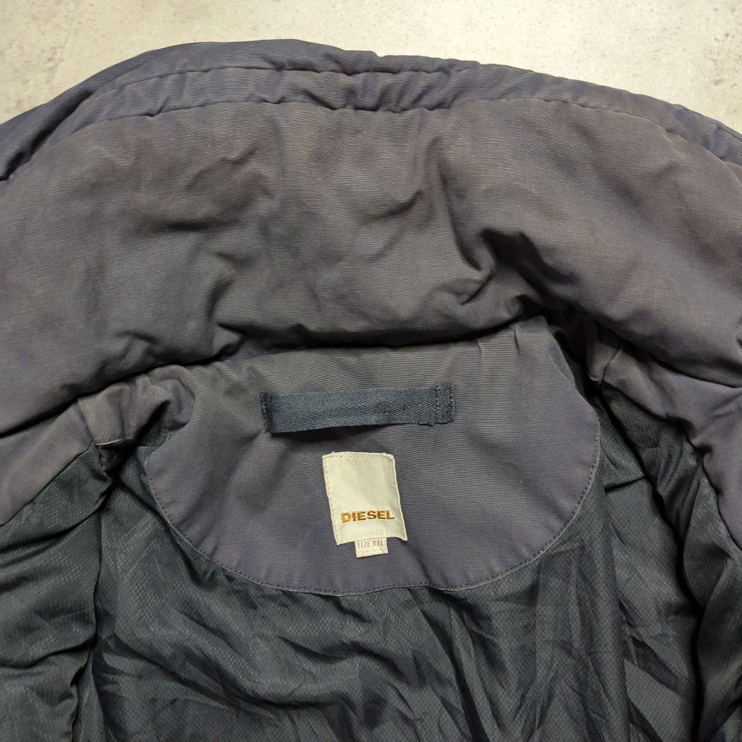 DIESELディーゼル中綿ミリタリージャケットXXLフード付フェードグレー雰囲気