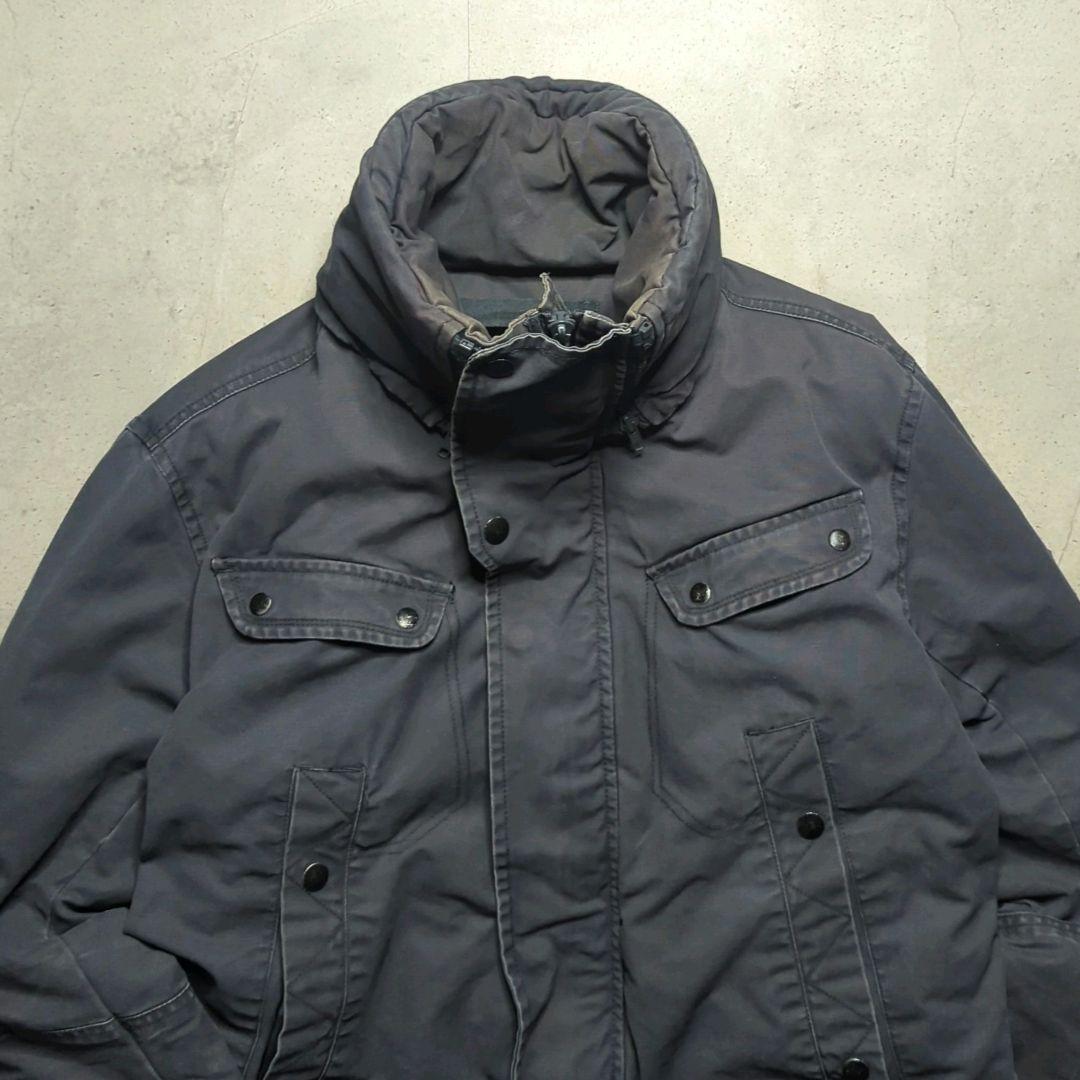 DIESELディーゼル中綿ミリタリージャケットXXLフード付フェードグレー雰囲気