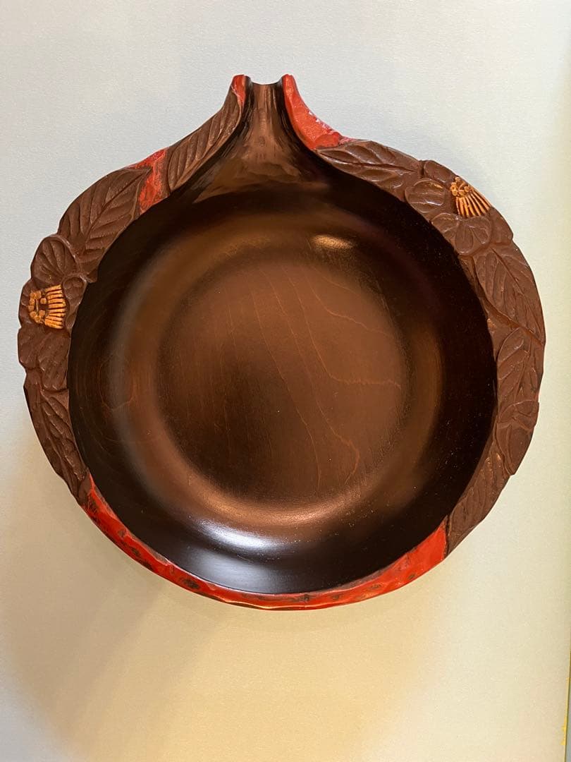 川添日記　片口小皿　草木彫漆器