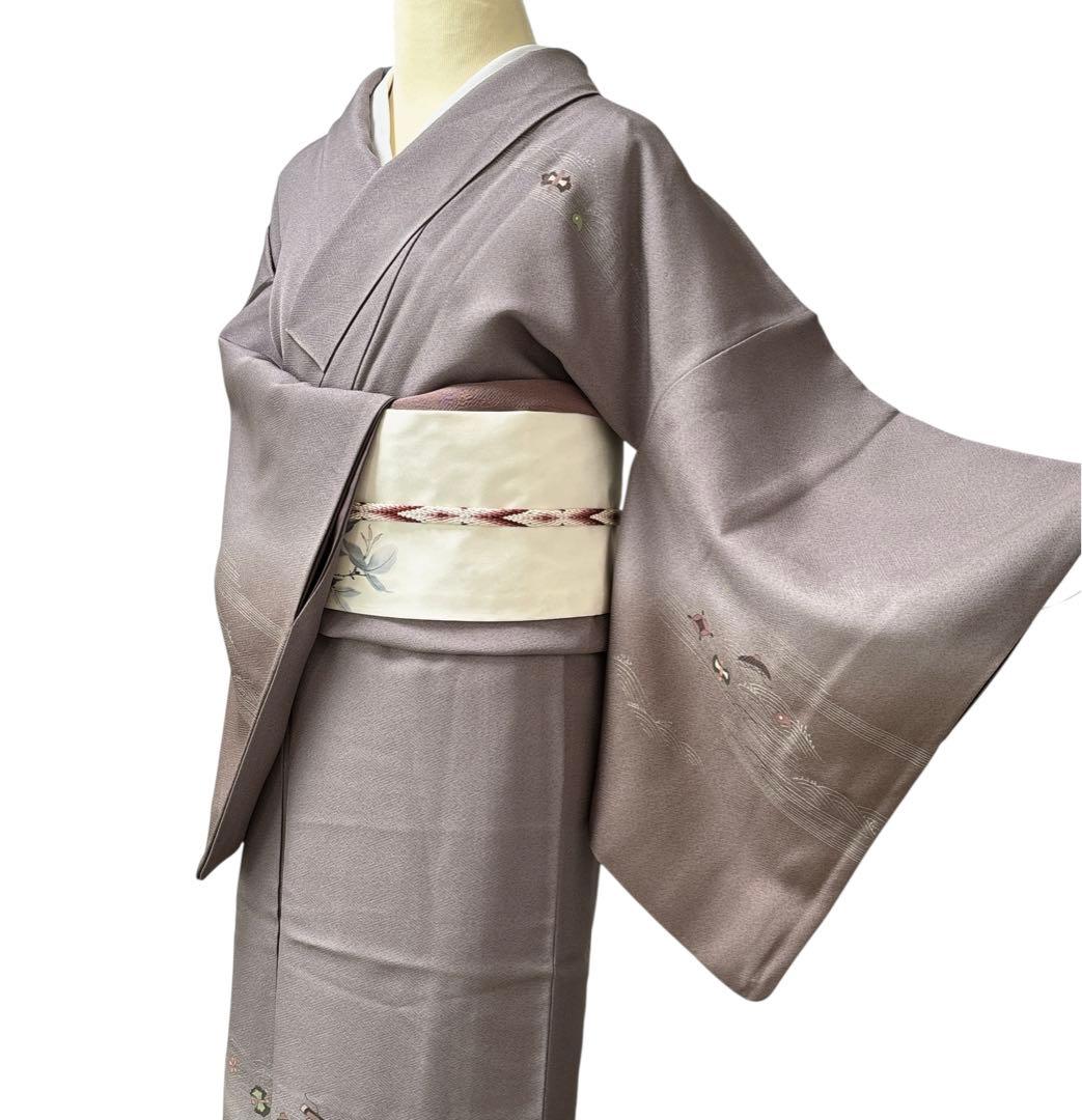 A167愛華 着物 訪問着　袷　刺繍　茶色　暈し　正絹　美品フォーマル