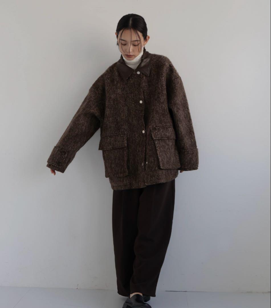 hellamレザーカラーシャギーコート