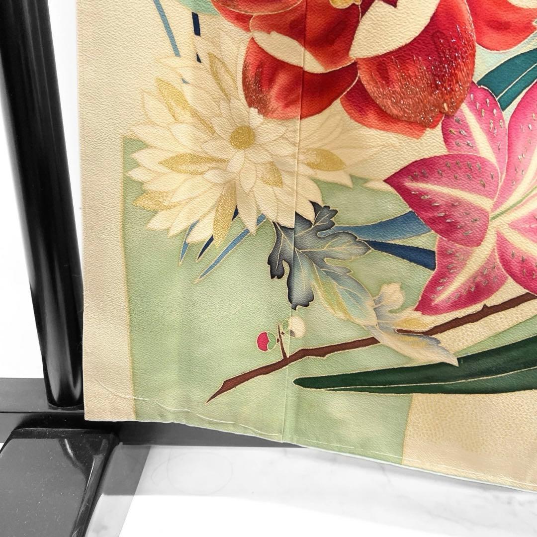 アンティーク　訪問着　刺繍　花模様　菊　百合　蘭　梅　紋無し　着物　112b d