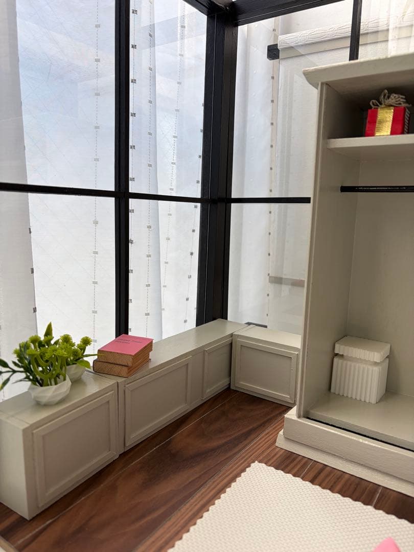 ドールハウス　撮影背景ボード　ハンドメイド☆クローゼットルーム＆チェア3個☆