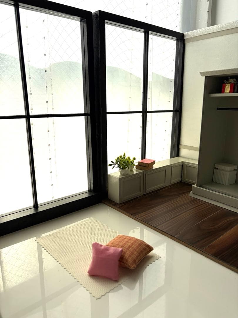 ドールハウス　撮影背景ボード　ハンドメイド☆クローゼットルーム＆チェア3個☆