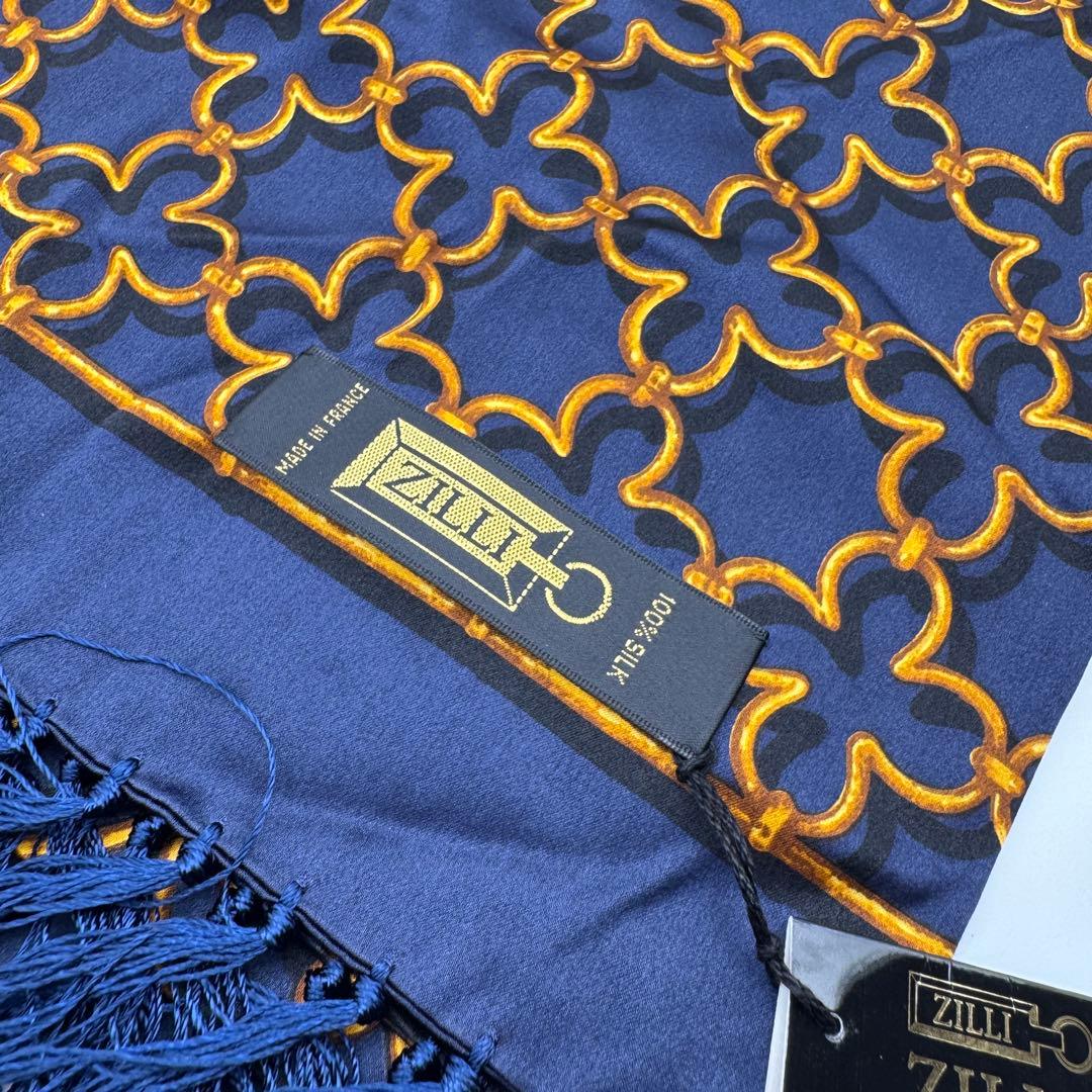 未使用タグ付き ZILLI シルク100% 大判ストール マフラー 総柄