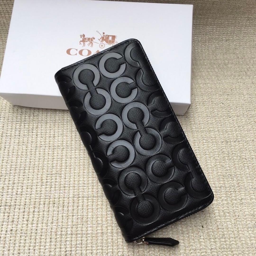 【残りわずか】COACH コーチ 財布 ブラック エンボス加工 オプアート