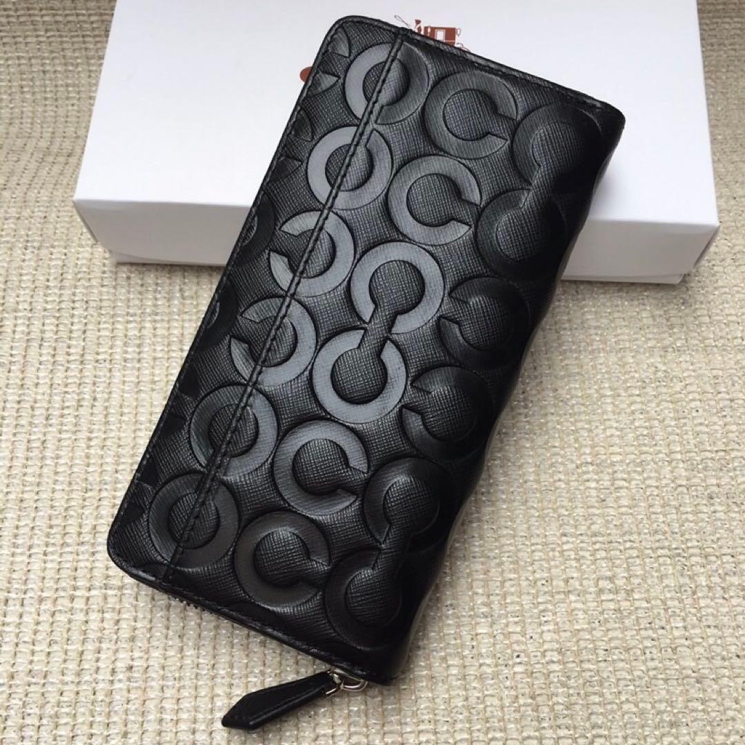 【残りわずか】COACH コーチ 財布 ブラック エンボス加工 オプアート