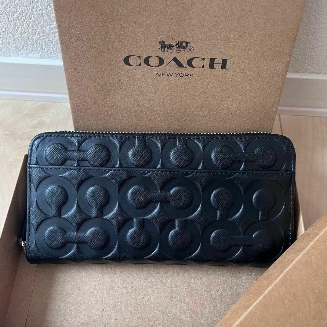 【残りわずか】COACH コーチ 財布 ブラック エンボス加工 オプアート