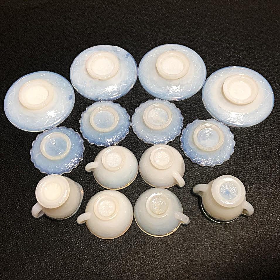 ままごと ティーセット 乳白 ガラス 玩具 検）ペロペロ 金平糖 おはじき 戦前