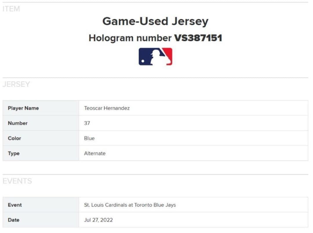 テオスカー・ヘルナンデス 2022年 実使用ジャージ・ユニフォーム/大谷翔平