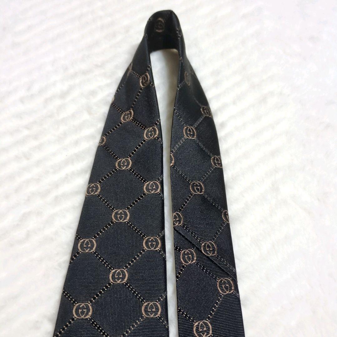未使用級　GUCCI　ネクタイ　GG　インターロッキング　あんしん鑑定　箱付