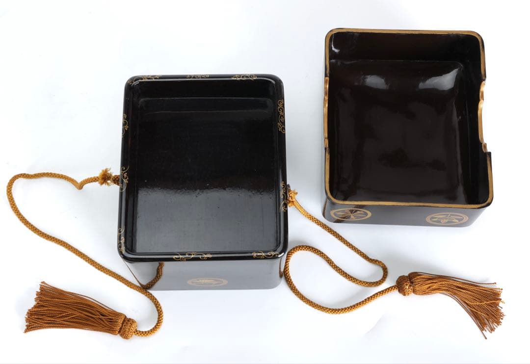 時代物 漆塗 黒漆 家紋尽 蒔絵 手箱 玉手箱 硯箱 共箱付 古美術品 骨董品