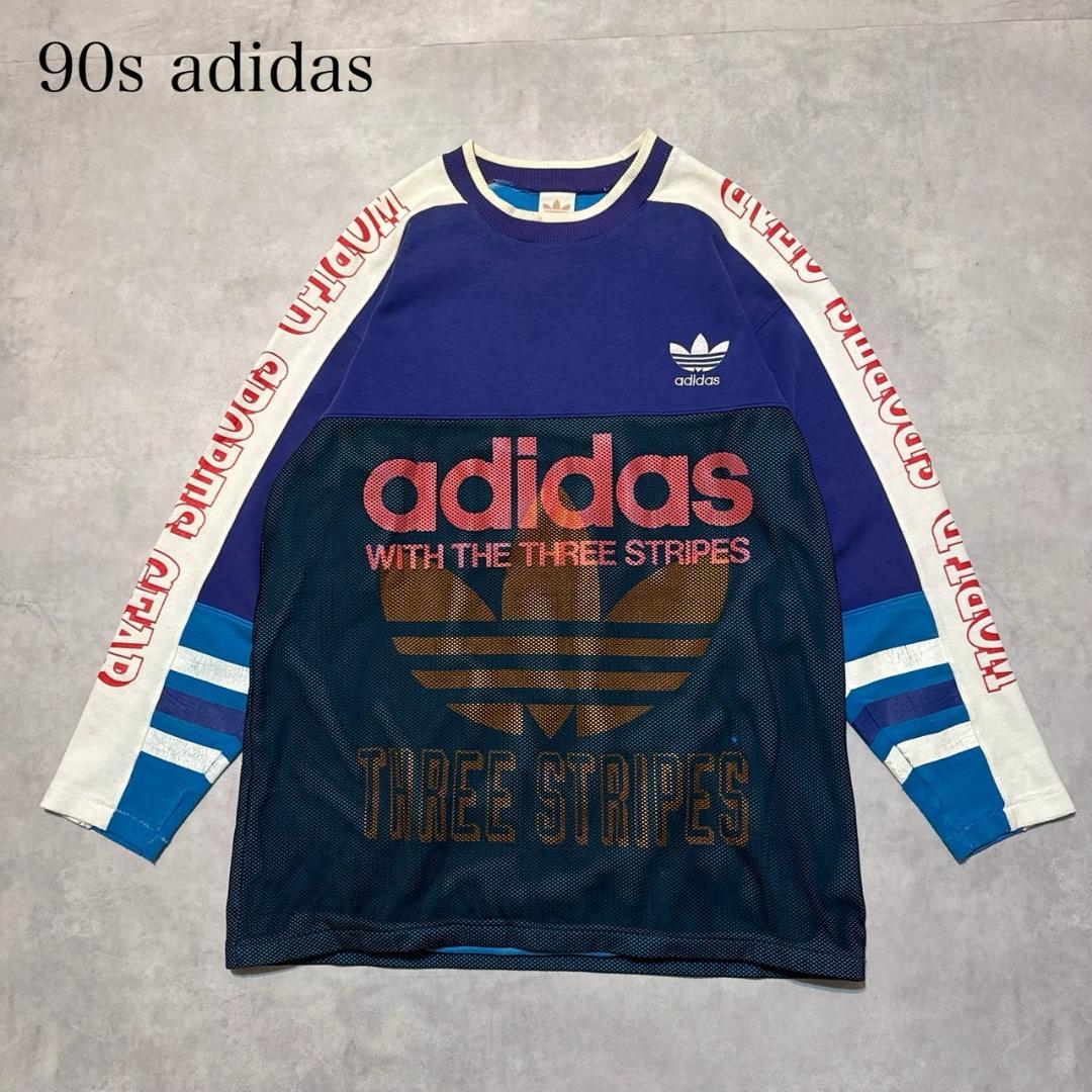 珍品 90s デサント製 adidas メッシュ ロンT DM1466