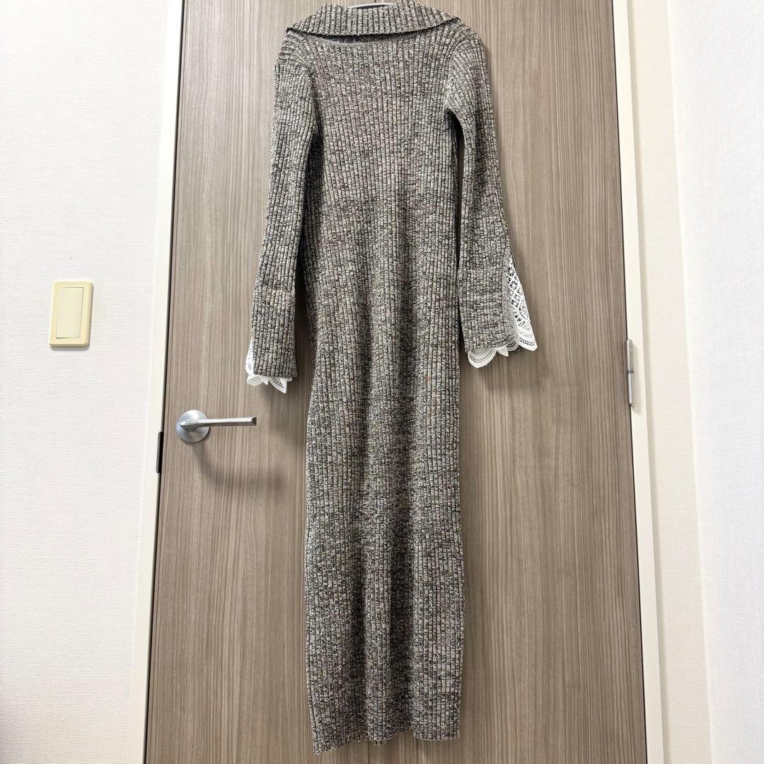 【美品】ラグナムーン レーススリーブネップリブニットワンピース