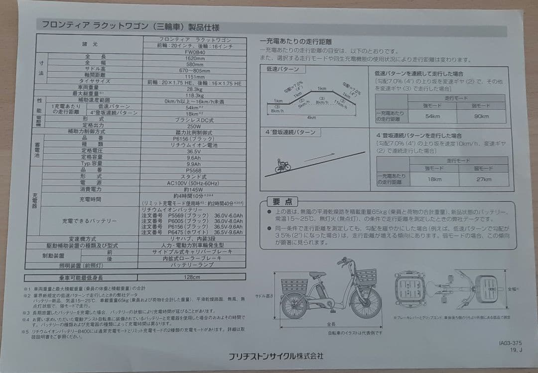 ブリジストン　フロンティア　ラクットワゴン　三輪車　電動