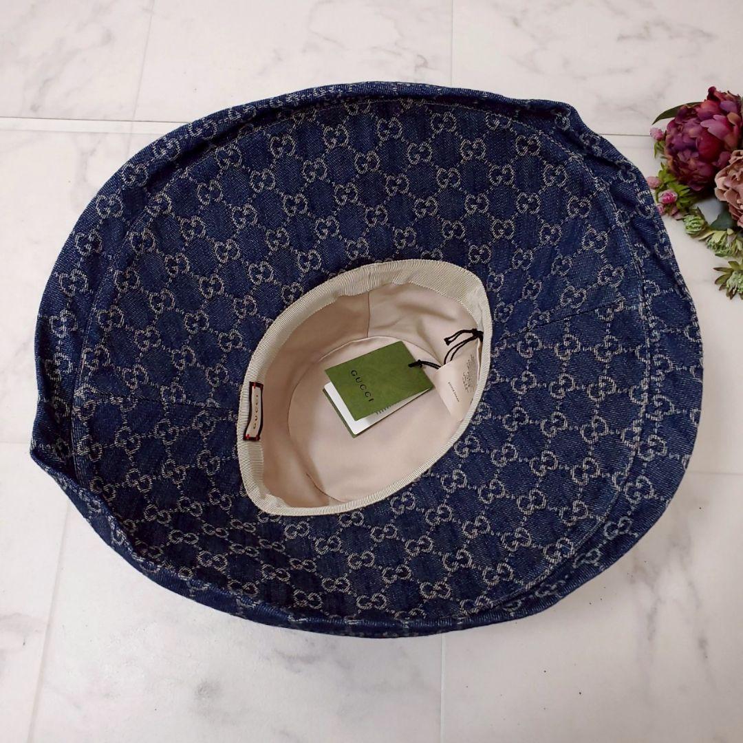 新品タグ付✨グッチ GG柄 エコウォッシュデニム ブリムハット 631958 L