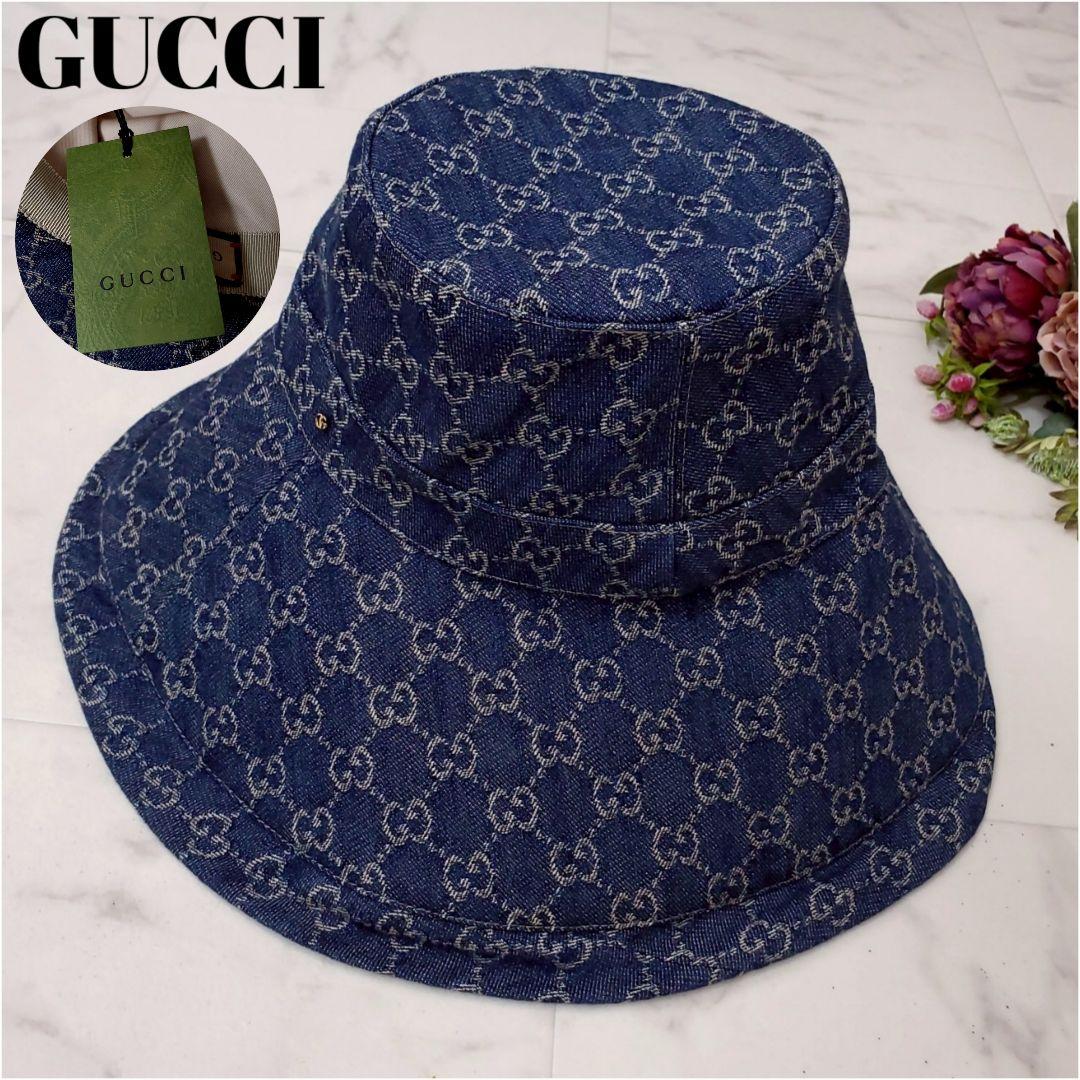 新品タグ付✨グッチ GG柄 エコウォッシュデニム ブリムハット 631958 L