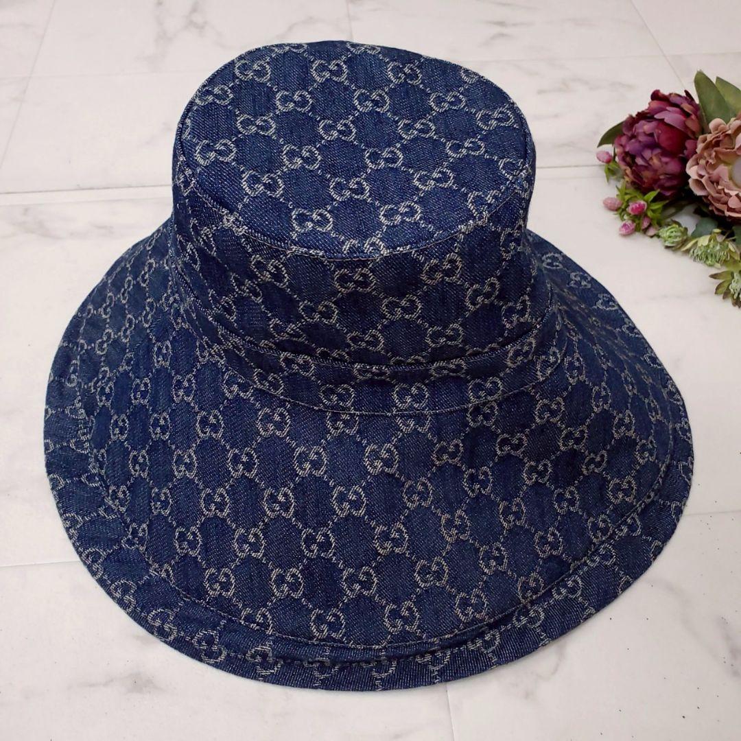 新品タグ付✨グッチ GG柄 エコウォッシュデニム ブリムハット 631958 L