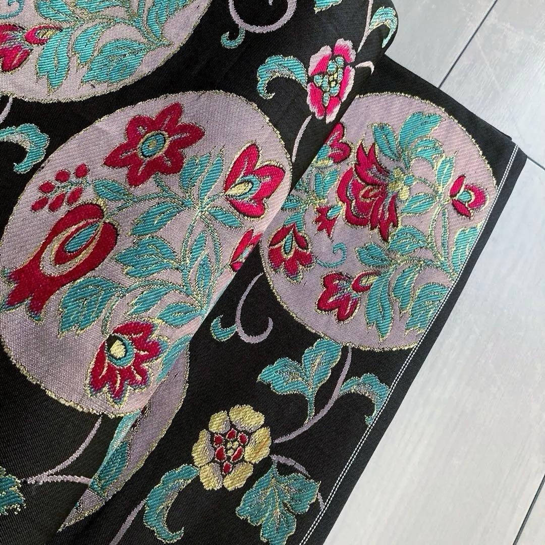 アンティーク京袋帯　花唐草模様の織り出し　大正ロマン　正絹　洒落帯　25