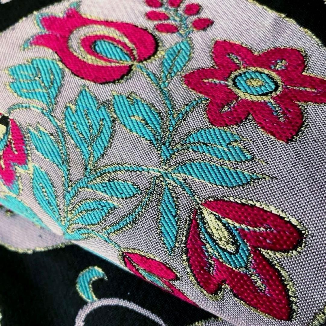 アンティーク京袋帯　花唐草模様の織り出し　大正ロマン　正絹　洒落帯　25