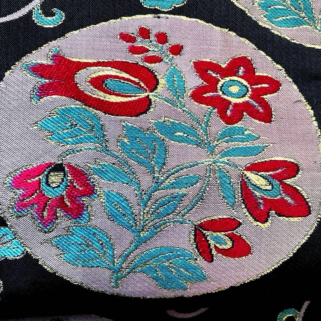 アンティーク京袋帯　花唐草模様の織り出し　大正ロマン　正絹　洒落帯　25