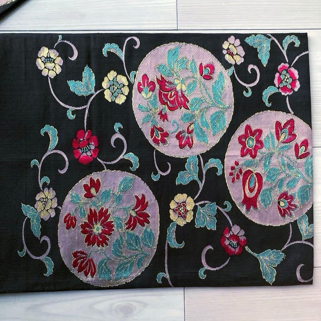 アンティーク京袋帯　花唐草模様の織り出し　大正ロマン　正絹　洒落帯　25