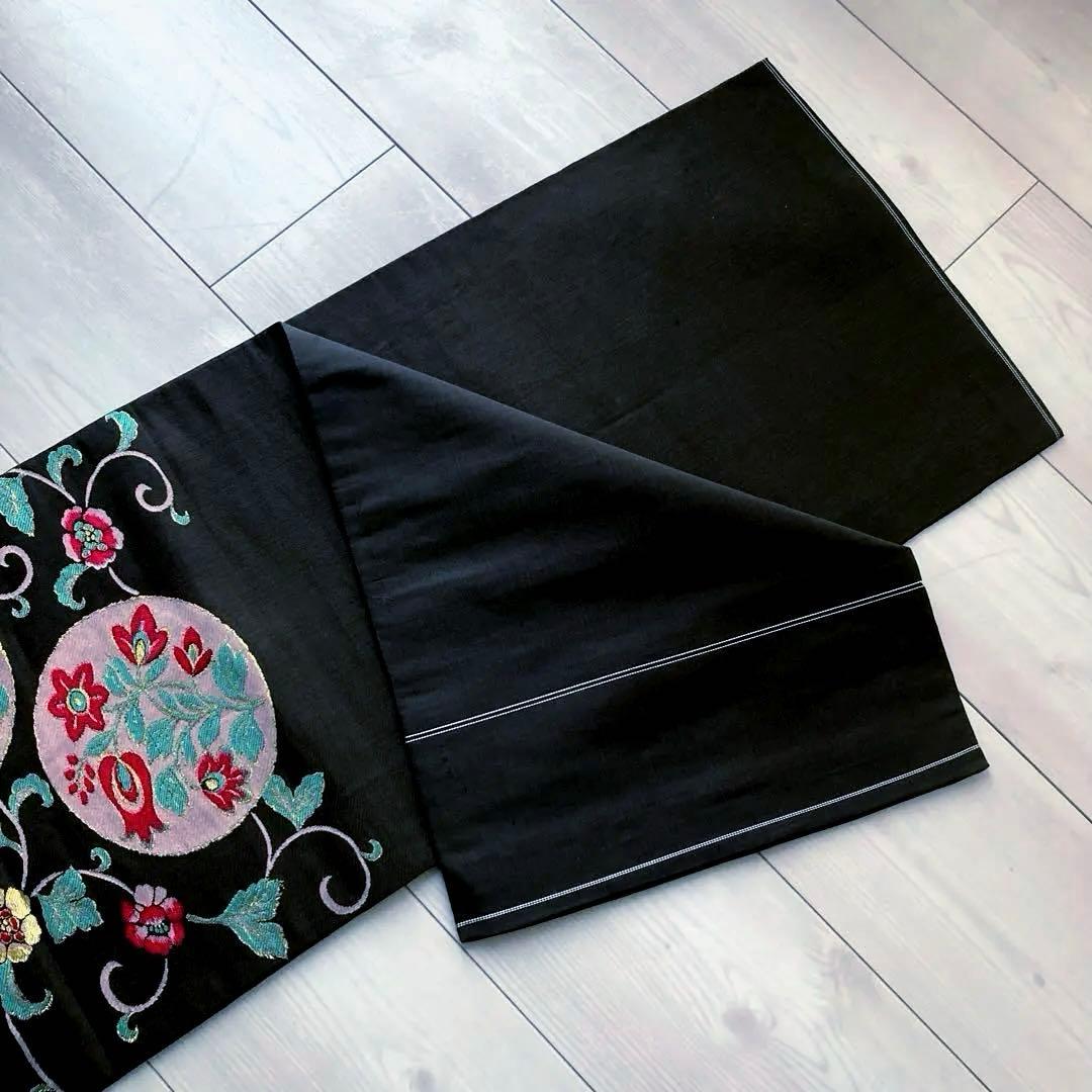 アンティーク京袋帯　花唐草模様の織り出し　大正ロマン　正絹　洒落帯　25