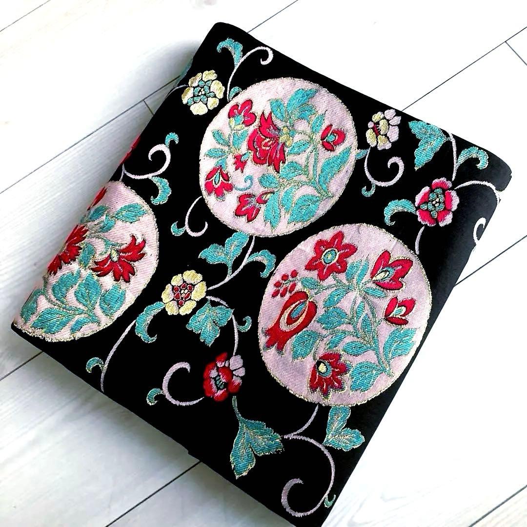 アンティーク京袋帯　花唐草模様の織り出し　大正ロマン　正絹　洒落帯　25