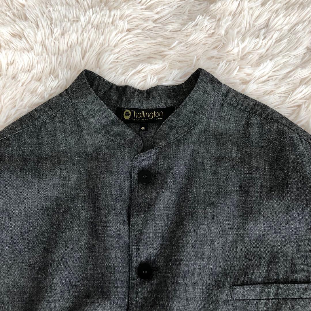 フランス製hollingtonバンドカラーウールリネンジャケット　グレー