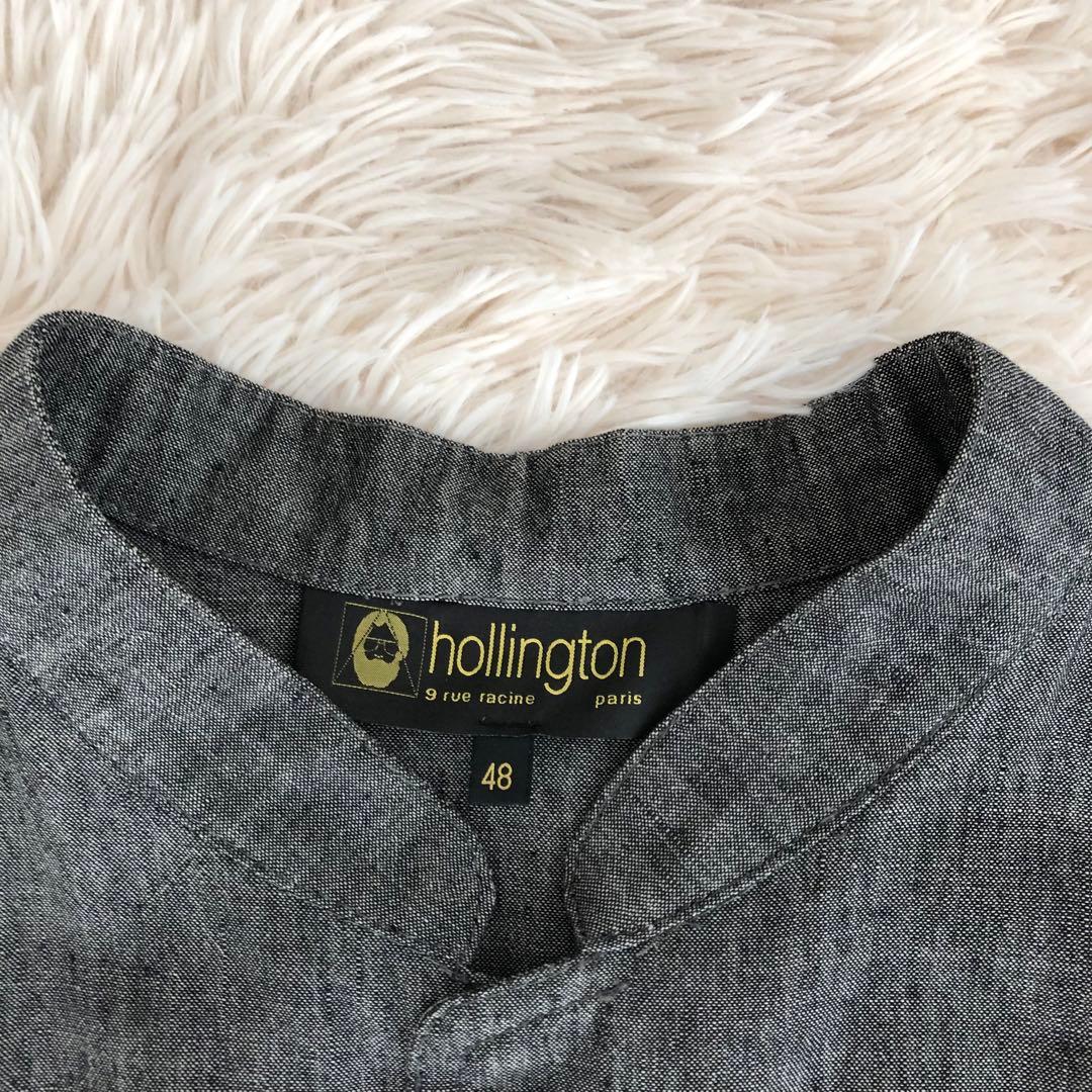 フランス製hollingtonバンドカラーウールリネンジャケット　グレー